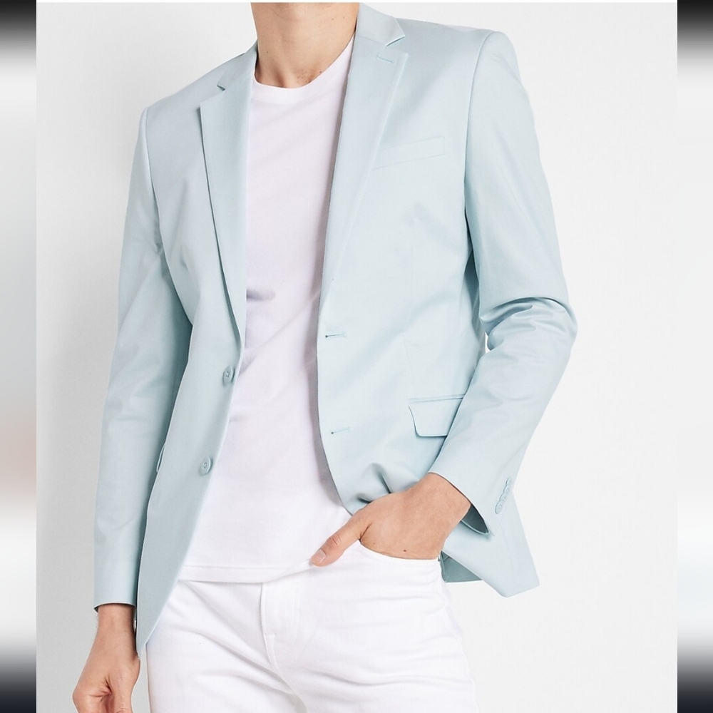 Slim Light Blue Cotton-Blend Hyper Stretch Suit Jacket